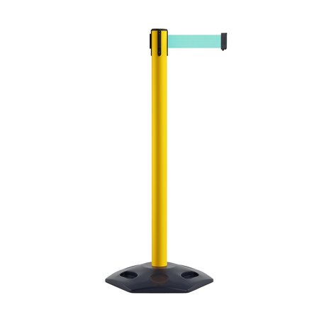 MONTOUR LINE Retractable Belt Rolling Stanchion, 2.5ft Yellow Post  7.5ft Lt Grn MSE630-YW-LGN-75